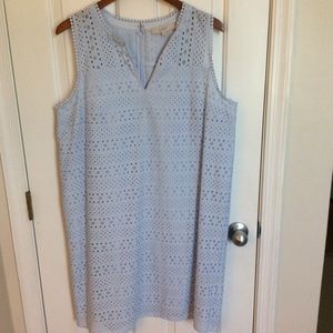 LOFT Striped Eyelet Shift Dress